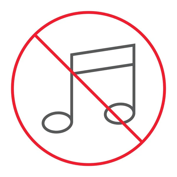 いいえ音楽細い線アイコン、禁止や、禁止されてないメロディ サイン ベクトル グラフィックに白い背景、eps 10 の線形パターン. — ストックベクタ