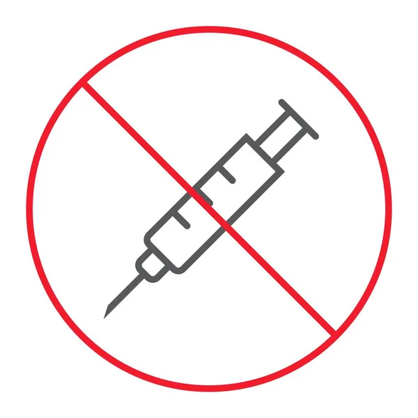 Hayır şırınga ince çizgi simgesi, yasak ve yasak, enjeksiyon yok vektör grafikleri, doğrusal model beyaz bir arka planda eps 10. — Stok Vektör
