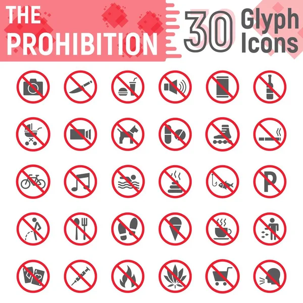 İçki yasağı glif Icon set, yasak semboller koleksiyonu, vektör çizimler, logo resimler, yasak işaretleri katı sembollerin paket beyaz arka plan üzerinde eps 10 izole.