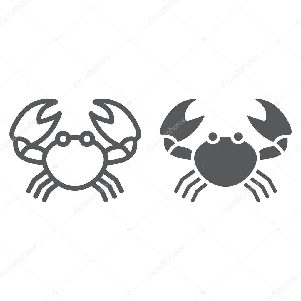 Crab line and glyph icon, animal and underwater, aquatic sign vector graphics, a linear pattern on a white background, eps 10.