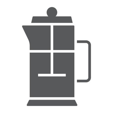 Fransız basın glif simgesi, mutfak ve yemek, çay potu işareti vektör grafikleri, beyaz bir arka planda eps 10 katı bir desen.