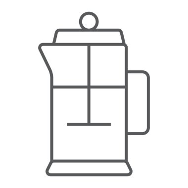 Fransız basın ince çizgi simgesi, mutfak ve yemek, çay potu işareti vektör grafikleri, doğrusal model beyaz bir arka planda eps 10.