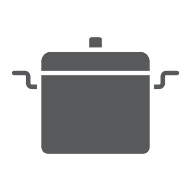 Pişirme pan glif simgesi, mutfak ve yemek, pot işareti vektör grafikleri, beyaz bir arka planda eps 10 katı bir desen pişirme.