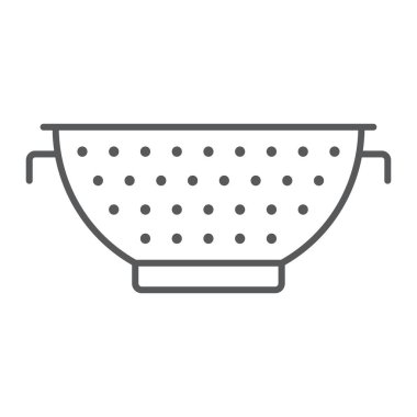 Kevgir ince çizgi simgesi, mutfak ve pişirme, süzgeç işareti vektör grafikleri, doğrusal model beyaz bir arka planda eps 10.