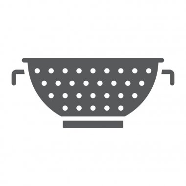 Kevgir glif simgesi, mutfak ve pişirme, süzgeç işareti vektör grafikleri, beyaz bir arka planda eps 10 katı bir desen.