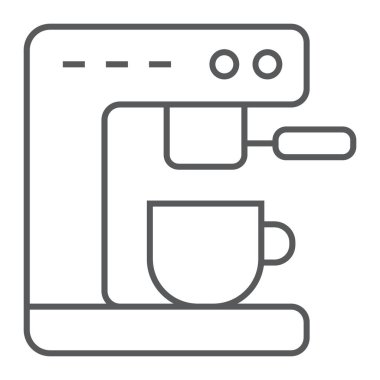 Kahve makinesi ince çizgi simgesi, mutfak ve pişirme, Kupası işareti vektör grafikleri, doğrusal model beyaz bir arka planda eps 10.