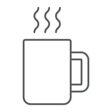 Kupa ince çizgi simgesi, mutfak ve içecek, kahve işareti vektör grafikleri, doğrusal model beyaz bir arka planda eps 10.