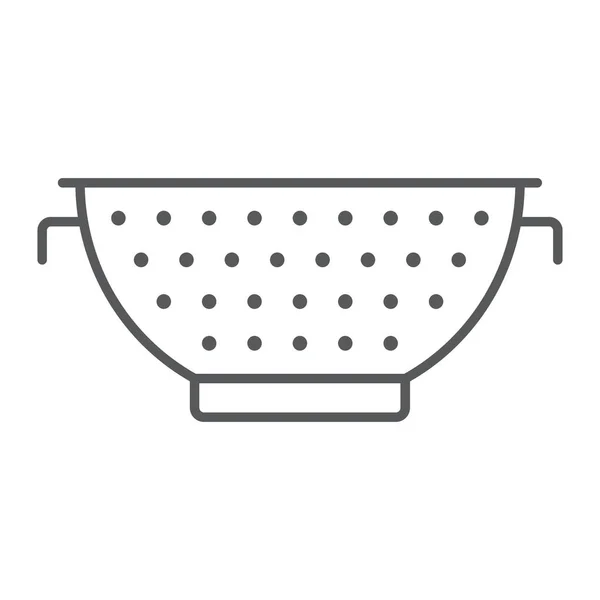 漏勺细线图标, 厨房和烹饪, 过滤器符号矢量图形, 一个线性模式在白色背景, eps 10. — 图库矢量图片