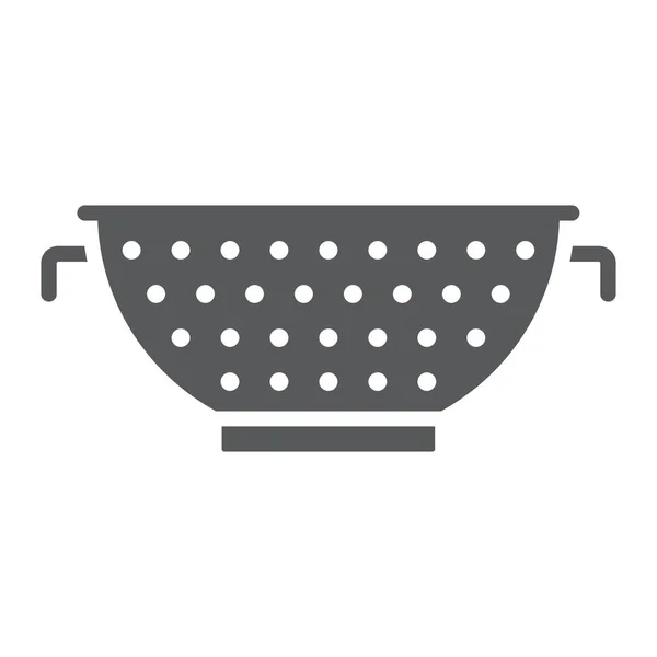 Ikon glif Colander, dapur dan memasak, grafis vektor tanda penghubung, pola padat pada latar belakang putih, eps 10 . - Stok Vektor