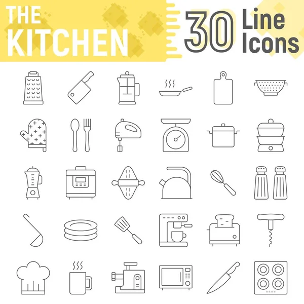 Conjunto de iconos de línea delgada de cocina, colección de símbolos domésticos, bocetos vectoriales, ilustraciones de logotipos, signos de cocina paquete de pictogramas lineales aislados sobre fondo blanco, eps 10 . — Vector de stock