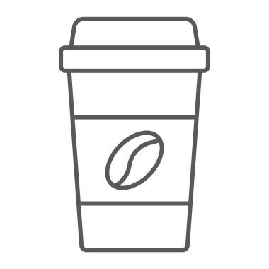 Tek kullanımlık kahve fincan ince çizgi simgesi, kahve ve kafe, kağıt bardak işareti vektör grafikleri, doğrusal model beyaz bir arka planda eps 10.