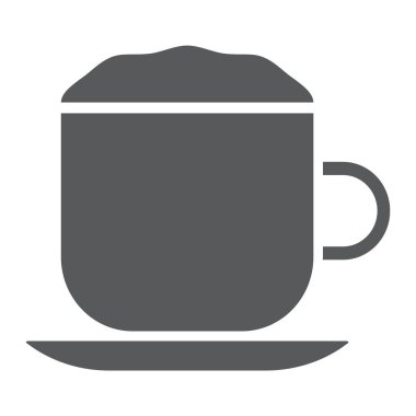 Kapuçino glif simgesi, kahve ve kafe, Kupası işareti vektör grafikleri, beyaz bir arka planda eps 10 katı bir desen.