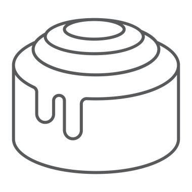 Tarçınlı çörek rulo ince çizgi simgesi, tatlı ve lezzetli, tatlı işareti vektör grafikleri, doğrusal model beyaz bir arka planda eps 10.