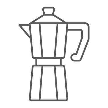 Moka pot ince çizgi simgesi, kahve ve Cafe, kahve makinesi işareti vektör grafikleri, doğrusal model beyaz bir arka planda eps 10.