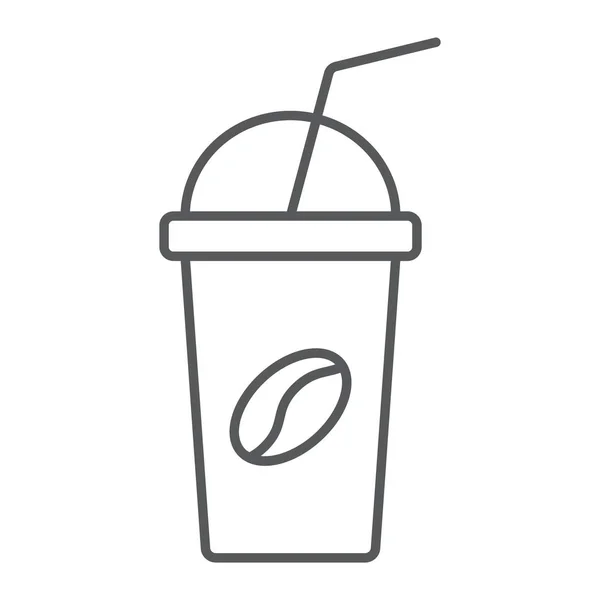 Icono de línea delgada de café helado, café y café, gráficos vectoriales de signos de taza, un patrón lineal sobre un fondo blanco, eps 10 . — Vector de stock