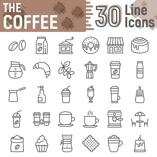 Conjunto de iconos de línea de café, colección de símbolos de cafetería, bocetos vectoriales, ilustraciones de logotipo, signos dulces paquete pictogramas lineales aislados sobre fondo blanco, eps 10 . — Vector de stock