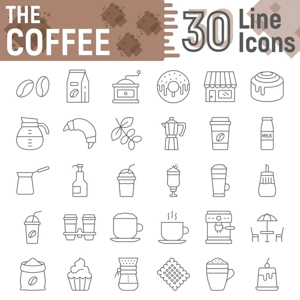 Conjunto de iconos de línea delgada de café, colección de símbolos de cafetería, bocetos vectoriales, ilustraciones de logotipo, signos dulces paquete de pictogramas lineales aislados sobre fondo blanco, eps 10 . — Vector de stock