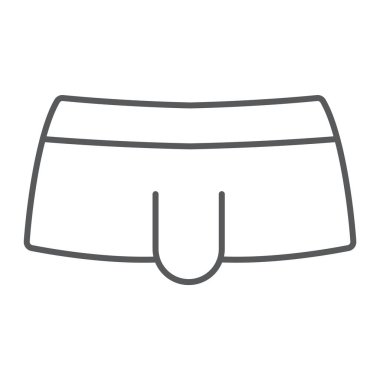 Seksi erkek iç çamaşırı ikonu, giysi ve iç çamaşırı, erkek iç çamaşırı işareti, vektör grafikleri, beyaz arka planda doğrusal desen,.