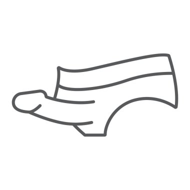 Strapon ince çizgi simgesi, seks oyuncağı ve yetişkin, lezbiyen işareti, vektör grafikleri, beyaz arka planda doğrusal desen, 10 birim.