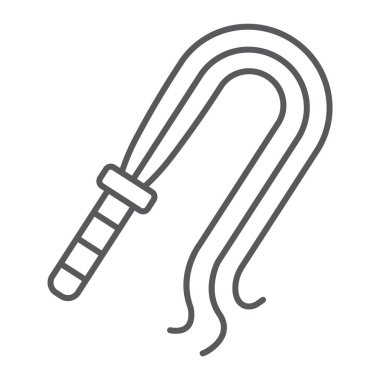 Deri kamçı ince çizgi simgesi, seks oyuncağı ve yetişkin, bdsm kırbaç işareti, vektör grafikleri, beyaz arka planda doğrusal desen, 10.