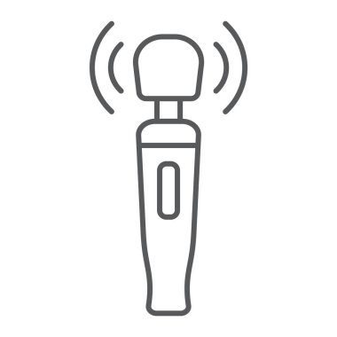 Amcık masaj aleti, ince çizgi ikonu, seks oyuncağı ve yetişkin, seks uyarıcısı işareti, vektör grafikleri, beyaz arka planda doğrusal desen, 10.