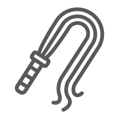 Deri kamçı çizgisi simgesi, seks oyuncağı ve yetişkin, bdsm kırbaç işareti, vektör grafikleri, beyaz arka planda doğrusal desen, 10 puan.