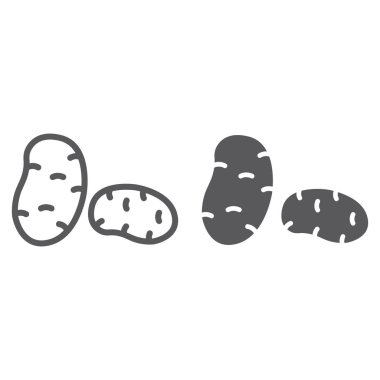 Patates çizgisi ve kabartma simgesi, bitkisel ve organik, patates işareti, vektör grafikleri, beyaz arka planda doğrusal desen.