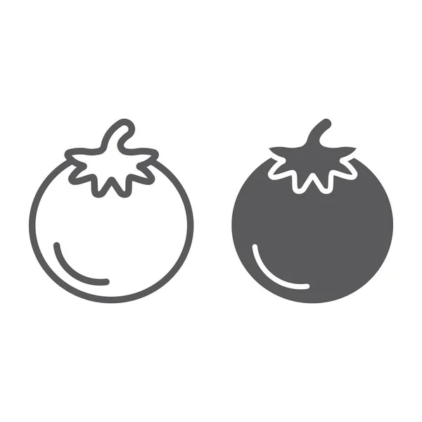 Línea de tomate y glifo icono, comida y orgánica, signo vegetal, gráficos vectoriales, un patrón lineal en un fondo blanco . — Vector de stock