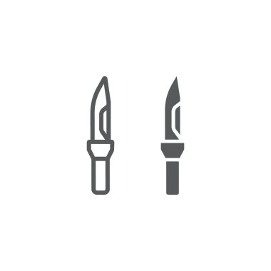 Ordu bıçak hattı ve sembol, ordu ve silah, askeri bıçak işareti, vektör grafikleri, beyaz arka planda doğrusal desen.