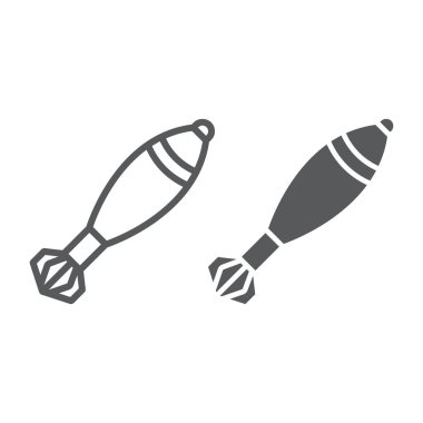 Havan topu hattı ve sembol, ordu ve silah, askeri bomba işareti, vektör grafikleri, beyaz arka planda doğrusal desen.