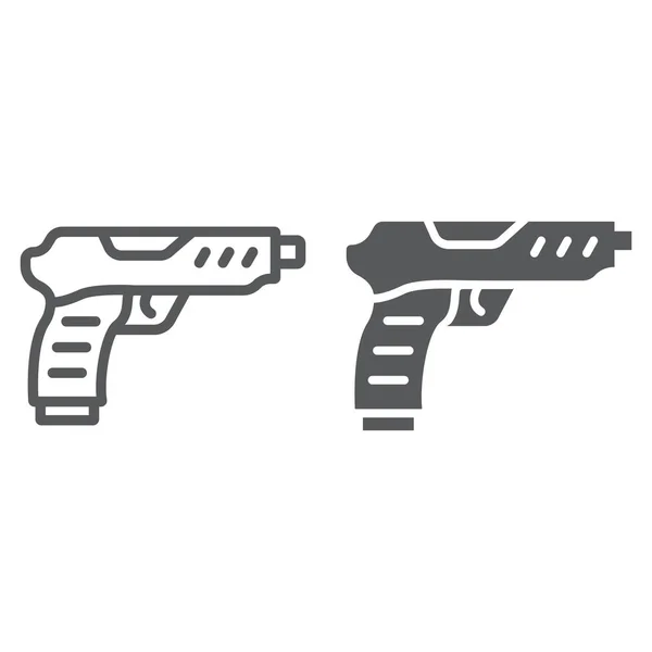 Línea de pistola y glifo icono, ejército y militar, signo de pistola, gráficos vectoriales, un patrón lineal sobre un fondo blanco . — Archivo Imágenes Vectoriales
