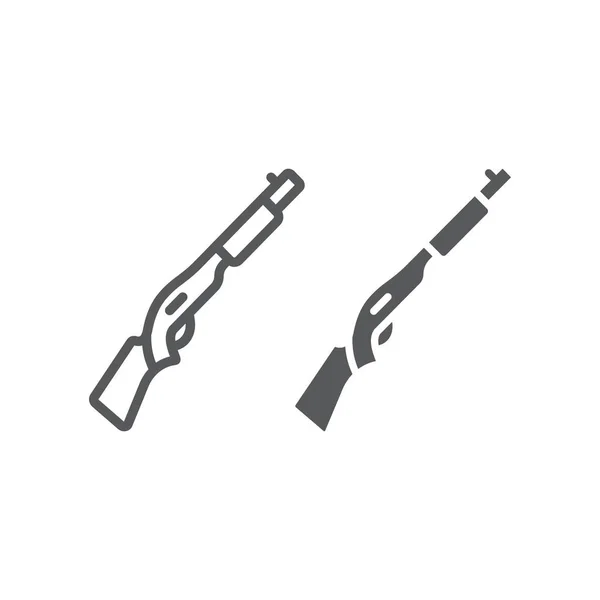 Brokovnice a ikona glyfu, zbraň a armáda, automatická značka pušky, vektorová grafika, lineární vzor na bílém pozadí. — Stockový vektor