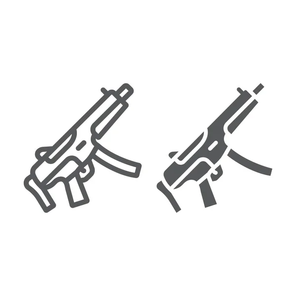 Submachine gun lijn en glyph pictogram, leger en leger, vuurwapen teken, vector graphics, een lineair patroon op een witte achtergrond. — Stockvector