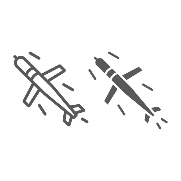 Linea missilistica Cruise e icona glifo, esercito e forza, segno bomba militare, grafica vettoriale, un modello lineare su sfondo bianco . — Vettoriale Stock