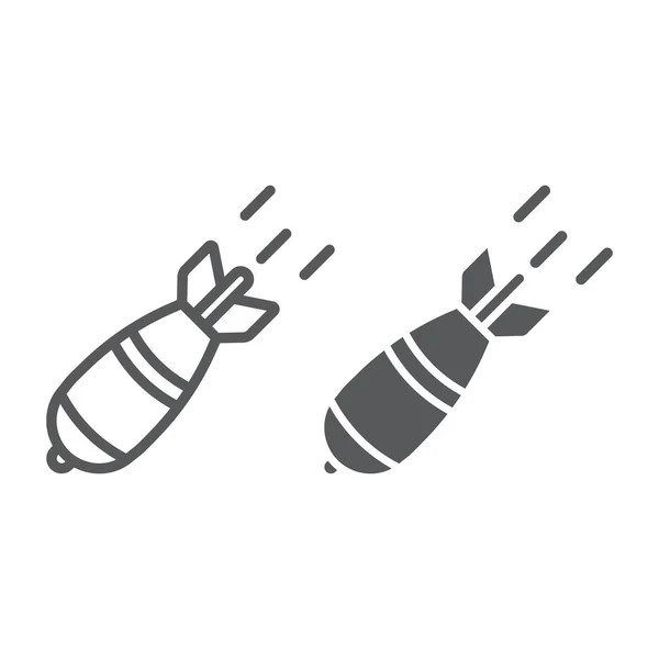 Atombombenlinie und Glyphen-Symbol, Armee und Militär, Raketenschild, Vektorgrafik, ein lineares Muster auf weißem Hintergrund. — Stockvektor