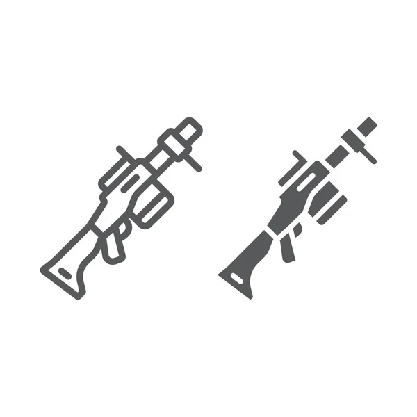 Ligne de lance-grenade et icône de glyphe, arme et fusée, signe bazooka, graphiques vectoriels, un motif linéaire sur un fond blanc . — Image vectorielle