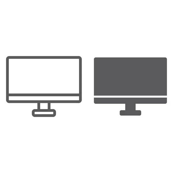 Monitor de linha e ícone de glifo, desktop e dispositivo, sinal de exibição de computador, gráficos vetoriais, um padrão linear em um fundo branco . — Vetor de Stock