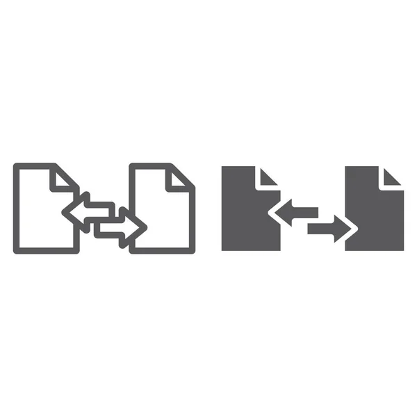 Línea de intercambio de archivos e icono de glifo, documento y computadora, signo de envío de archivos, gráficos vectoriales, un patrón lineal sobre un fondo blanco . — Vector de stock