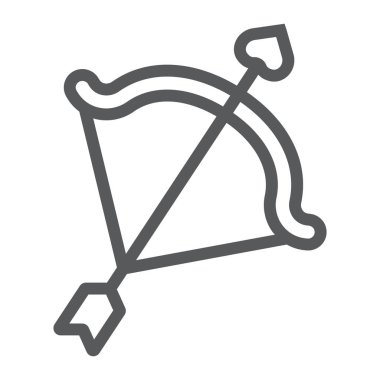 Aşk tanrısı yay çizgisi simgesi, sevgililer günü ve bayram, ok işareti, vektör grafikleri, beyaz arka planda doğrusal desen, 10 birim.