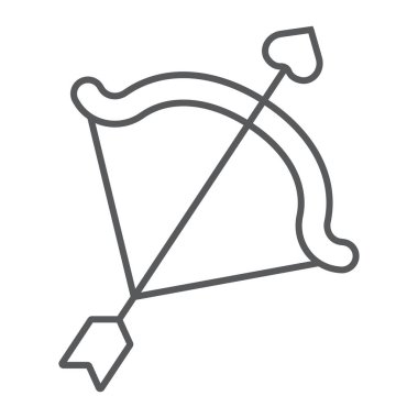 Aşk tanrısı ince çizgi ikonu, sevgililer günü ve bayram, ok işareti, vektör grafikleri, beyaz arkaplanda doğrusal desen, 10.