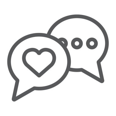 Aşk sohbet hattı simgesi, sevgililer günü ve bayram, konuşma balonu mesajı işareti, vektör grafikleri, beyaz arka planda doğrusal desen, 10 birim.