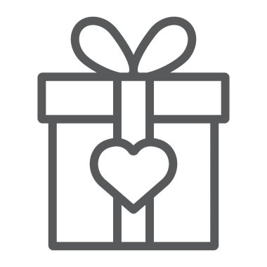 Aşk hediye kutusu simgesi, sevgililer günü ve bayram, aşk hediyesi işareti, vektör grafikleri, beyaz arka planda doğrusal desen, 10 puan.