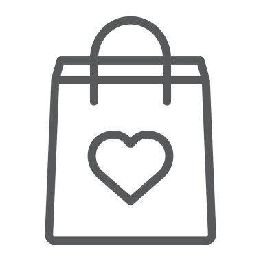 Alış veriş torbası ikonu, sevgililer günü ve bayramı, sevgililer günü çantası işareti, vektör grafikleri, beyaz arka planda doğrusal desen, 10 Pound.