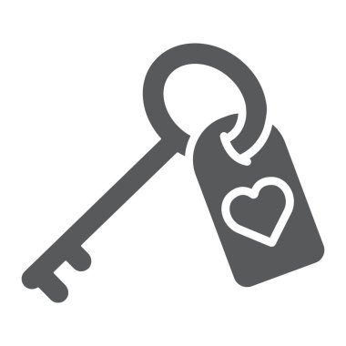 Anahtar sembolü, sevgililer günü ve bayram, kalp tuşu işareti, vektör grafikleri, beyaz arka planda sağlam bir kalıp, 10 birim.