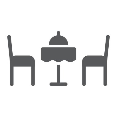 Romantik yemek sembolü, sevgililer günü ve bayram, sandalyeli masa, vektör grafikleri, beyaz arka planda sağlam bir desen,.