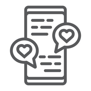 Smartphone love sohbet hattı simgesi, sevgililer günü ve bayram, aşk işareti, vektör grafikleri, beyaz arkaplan üzerinde doğrusal desen, 10 Pound.