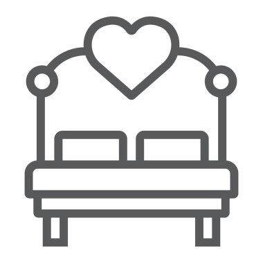 Kalp çizgisi ikonu, sevgililer günü ve bayram, yatak tabelası, vektör grafikleri, beyaz arka planda doğrusal desen, 10 puan..