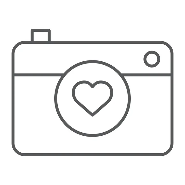 Srdce s kamerou tenká čára ikona, Valentýn a dovolená, láska fotoaparát znamení, vektorová grafika, lineární vzor na bílém pozadí, eps 10. — Stockový vektor
