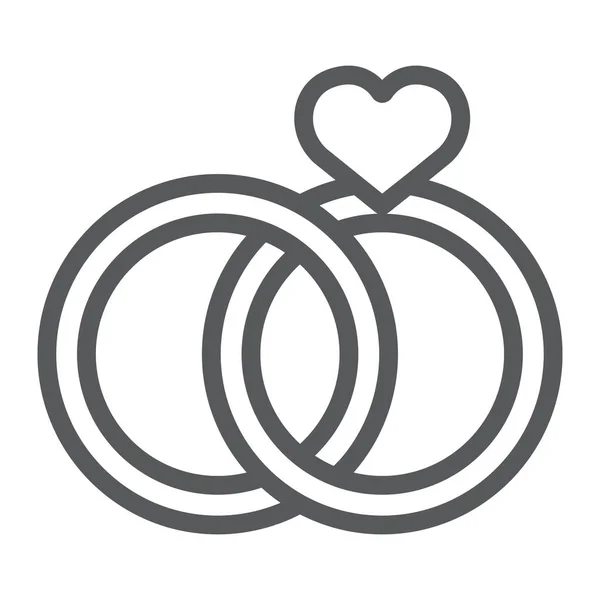 Svatební prsteny čára ikona, Valentýn a svátky, zásnubní značka, vektorová grafika, lineární vzor na bílém pozadí, eps 10. — Stockový vektor