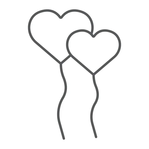 Heart Balloons icona linea sottile, San Valentino e vacanza, segno palloncino partito, grafica vettoriale, un modello lineare su uno sfondo bianco, eps 10 . — Vettoriale Stock